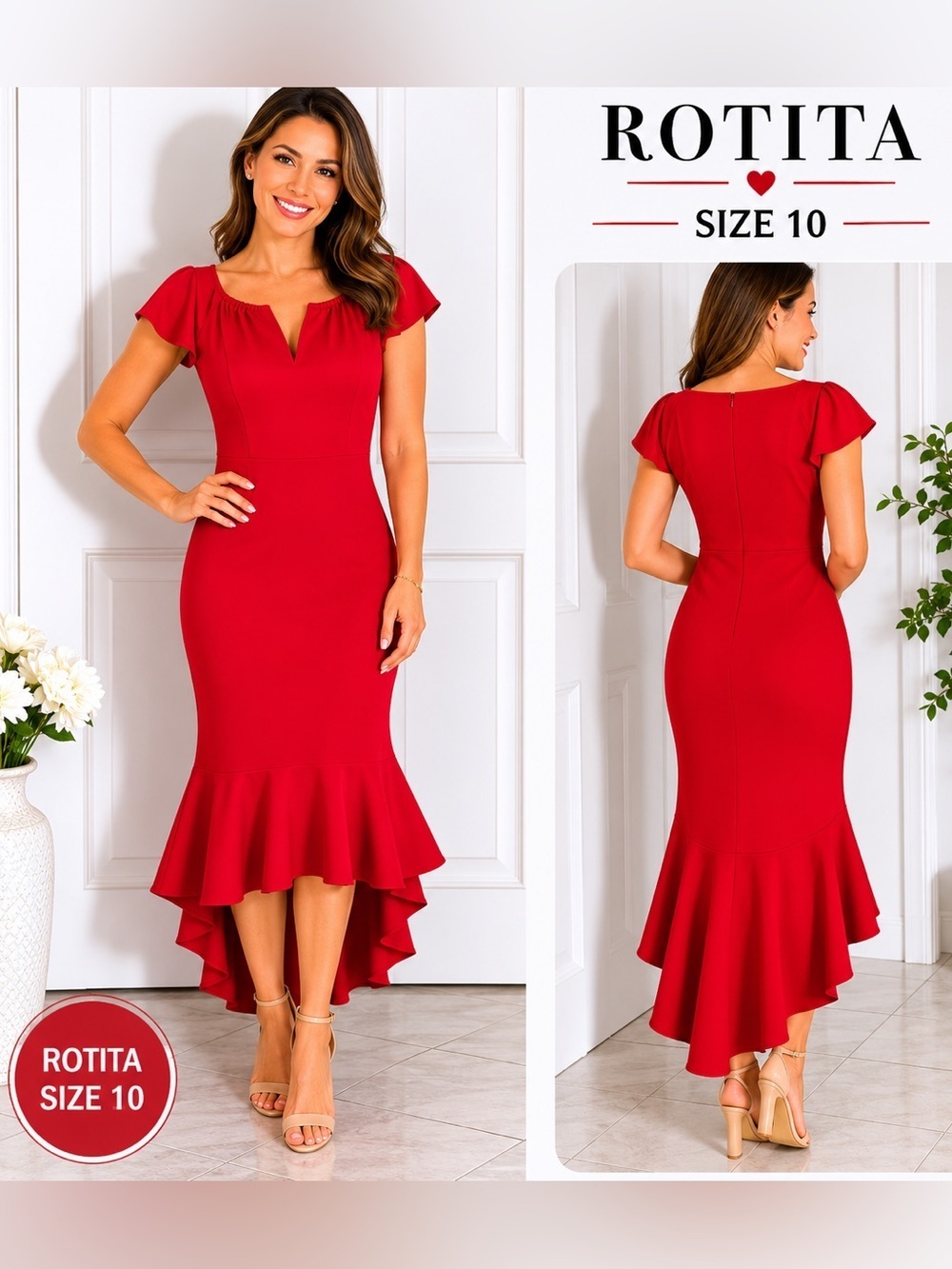 ROTITA Beautiful red high -low dress/size 10